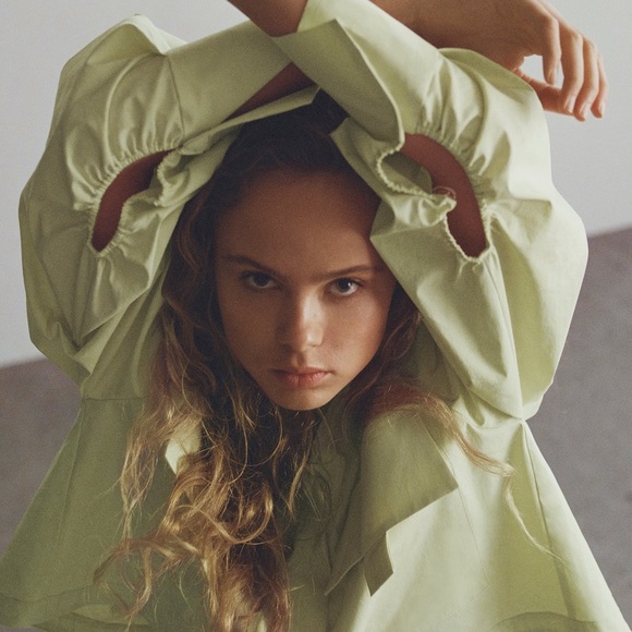 Zara apple green poplin shirt with pockets - Picture 4 of 5